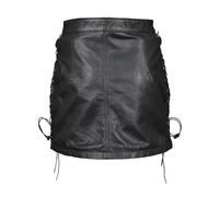Genuine Real Sheep Leather Women Ladies Short Side Laces Mini Skirt (UK, Alpha, XS, Regular, Regular, Black)