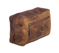 Genuine Recycled Buffalo Leather Wash Bag | Fair Trade & Handmade | 14 x 23.5 x 9cm | Distressed Brown Travel Washbag