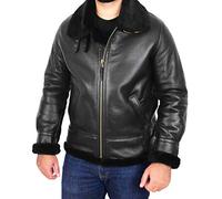 Genuine Sheepskin Flying Jacket For Men B3 Bomber Aviator Pilots Shearling Coat - Thunder (Black/Black, XX-Large)