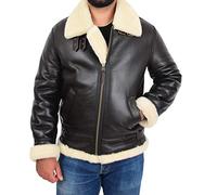 Genuine Sheepskin Flying Jacket For Men B3 Bomber Aviator Pilots Shearling Coat - Thunder (Brown/White, X-Large)