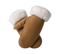 Genuine Sheepskin Mittens, Plush Fur Trim, Classic Winter Style, Unisex Adult (Tan)