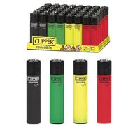 Genuine SMART PRICE Clipper Lighters Set of 4 BLACK FANCY TOP SOFT TOUCH Gas Refillable, Replaceable Flint - Limited Edition (JAMAICAN) Standarad Size Lighters