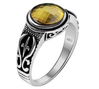 Genuine Solid 925 Sterling Silver Black Onyx Stone Anatolian Ring for Men, Sterling Silver, Artificial Citrine