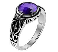 Genuine Solid 925 Sterling Silver Black Onyx Stone Anatolian Ring for Men, Sterling Silver, Artificial Amethyst