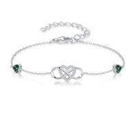 Genuine Sterling Silver White Gold Plated Infinity Anklet Classic Infinity Heart Jewelry Artificial Gemstone Moss Agate Opal Turquoise Moonstone Bracelet Anniversary Birthday, 6.5"+2", Sterling Silver