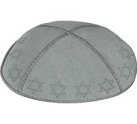 Genuine Suede Kippah with 4 Sections, Embossed Stars of David Around Rim, Medium Grey, Medium