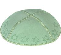 Genuine Suede Kippah with 4 Sections, Embossed Stars of David Around Rim, Seafoam, Medium