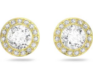 Genuine SWAROVSKI CRYSTAL ANGELIC PIERCED EARRINGS ROUND STUD GOLD 5505470