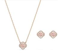 Genuine Swarovski Rose Gold Sparkling Pink Clover Necklace Earrings set 5516488