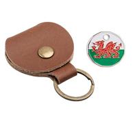 Genuine Tan Leather Pound Pouch with a Trolley Token of your selection Fob Keyring Pound Pouch Keychain Key Ring Holder (Welsh)
