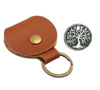 Genuine Tan Leather Pound Pouch with a Trolley Token of your selection Fob Keyring Pound Pouch Keychain Key Ring Holder (Green Tree)