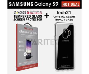 Genuine Tech21 S9 Clear Case Cover + Zagg Glass Screen Protector for Galaxy S9