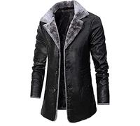 Genuine Thick Shearling Sheepskin Vintage Style Men's Pilot Jacket With Fur Men's Jacket (Color : Schwarz, Size : S)