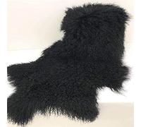 Genuine Tibetan/Mongolian Lambskin Sheepskin Hide Pelt Throw Area Rug Plate Wool Carpet Real Sheep Fur in Bedroom, Living Room 3.5x2Ft (Black)