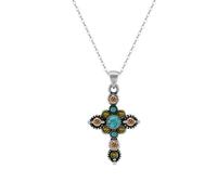 Genuine Turquoise Cross Necklace for Women Silver Gemstone Western Necklaces Boho Pendant Protection Prayer Faith Jewelry Men
