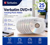 Genuine Verbatim DVD+R 16x 4.7GB Blank Discs 43551 with Plastic Wallets