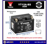 Genuine Yuasa YT12A-BS High Power AGM GEL Motorbike Motorcycle Battery YT12ABS