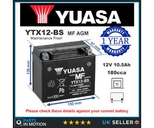 Genuine Yuasa YTX12-BS High Power AGM GEL Motorbike Motorcycle Battery YTX12BS