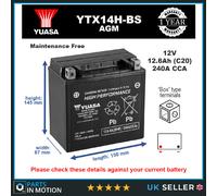 Genuine Yuasa YTX14H-BS High Power AGM GEL Motorbike Motorcycle Battery YTX14HBS