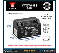 Genuine Yuasa YTX7A-BS High Power AGM GEL Motorbike Motorcycle Battery YTX7ABS