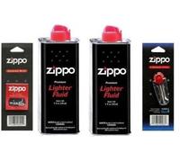 Genuine Zippo Lighter Fluid 2x 125ml Petrol Fuel 6 Flints or 1 Wick UK Seller