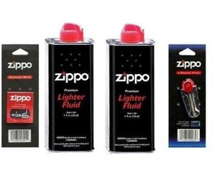 Genuine Zippo Lighter Fluid 2x 125ml Petrol Fuel 6 Flints or 1 Wick UK Seller