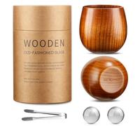 GENUINED Wooden Whiskey Glasses Set of 2, Old Fashioned Bourbon Drinking Glass, Bourbon Whiskey Gifts for Men, Anniversary Birthday Gifts, Solid Wood Whiskey Tumbler