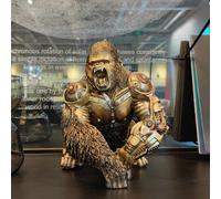 GENUINQ Steampunk Angry Gorilla Statue Fighting King Kong Hand Painted Sculpture Resin Cyborg Sci-fi Collectible Figurine with Cool Gear for Home Table Book Shelf Decor Gold