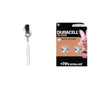 Genware 2000-8 Millennium 18/0 Stainless Steel Teaspoon, 140 mm Length, Pack of 12 & Duracell CR2032 Lithium Coin Batteries 3V (2 Pack) - Up to 70% Extra Life*