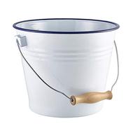 GenWare Enamel Buckets White with Blue Rim 22cm - Pack of 4 Retro Enamel Ice Buckets with Handle, 5.2L Vintage Style Beer Wine Ice Buckets for Bar Restaurant Catering Drink Service