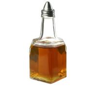 Genware Glass Vinegar Bottle 180 ml - Clear Glass Oil & Vinegar Dispenser with Stainless Steel Pourer - Classic Cruet for Salad Oils, Vinegars & Condiments - Durable Bar & Kitchen Serveware
