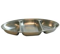Genware NEV-12563 Three Division Oval Veg Dish, Stainless Steel, 14" Width, 21.2 cm