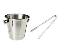 Genware NEV-MSSB10 Mini Stainless Steel Ice Bucket, 10 cm & Stainless Steel Ice Tongs 7inch Bar Ice Tongs, Ice Bucket Tongs, Silver