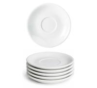 Genware Porcelain Saucer 16cm / 6.25in, Pack of 6, White Vitrified Hotelware, Rolled Edge Chip Resistant, Dishwasher Microwave Oven Freezer Safe, Cup & Bowl Cup Saucer (182115)