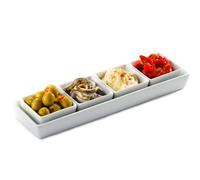 Genware Royal Rectangular Tray & Shallow Square Dishes | Presentation Tray with 3 x Square Dishes | Porcelain Tray, White Presentation Tray