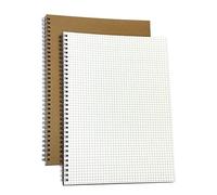 genXon A4 Notebook Grid Spiral Pack of 2-5mm Square Grid Graph Paper Kraft Cover Wirebound Squared Ruled Pages - Maths Notebooks for School, Work Design Bulk Journals
