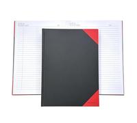 genXon A4 Notebook Hardcover 100gsm Paper Ruled Feint Margin Sheets Jotter 160 pages Office School Writing Journal Black & Red Notepad (2 Notebooks)