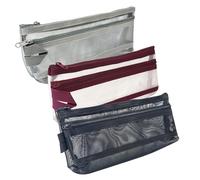 genXon Large Pencil Case with Double Zipper Clear Mesh Pouch Organiser for Office School Stationery Pack of 3 Exam Pen Pencils Bag Makeup Travel Bags (Black, Grey & Burgundy)