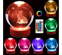 Genyerl 3D Cat Crystal Ball Lamp,16 Color Crystal Ball Night Light,3.15 Inch K9 Crystal Ball Lamps with Remote Control LED Wooden Base,UniqueClear Glass Ball Light ,Gifts for Boys Girls(Cat)