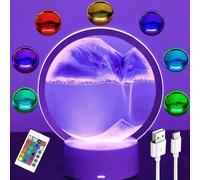 Genyerl 3D Moving Sand Art Liquid Motion Table Lamp,RGB Color Changing Quicksand Lamp,360°Rotating Hourglass Decoration,3D Hourglass Deep Sea Sandscape Home Desktop Decoration(Purple with Remote)
