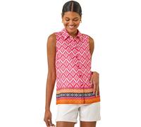 Geo Border Print Button Blouse Roman Red 10