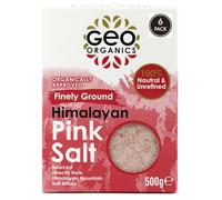 Geo Organics Pure Himalayan Pink Salt Crystals 500g (Pack of 6) | 100% Natural Salt & Unrefined | Harvested Using Sustainable & Eco-Friendly Practices - Contains 84 Minerals (Finely Ground Pink Salt)