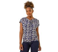Geo Print Cowl Neck Stretch Top Roman Navy 10