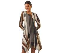 Geo Print Hanky Hem Stretch Dress Roman Tan 16