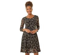 Geo Print Lace Stretch Dress Roman Black 12