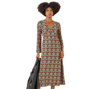 Geo Print Stretch Midi Dress Roman Orange 16