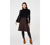 Geo Print Tie Waist Pleated Midi Jumper Dress Izabel London Black 14