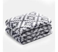 Geo Tile Throw Over Bed Blanket Travel Garden Chair Soft Fleece Warm Bedspread Grey