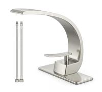 Geobella Bathroom Sink Faucet, Modern Single Hole Faucet with 1 Handle, Brushed Nickel, Solid Brass, Curved Bathroom Faucet Holder, Mixer Tap