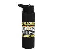 Geocaching The World is My Playground Funny Geocacher Stainless Steel Insulated Water Bottle